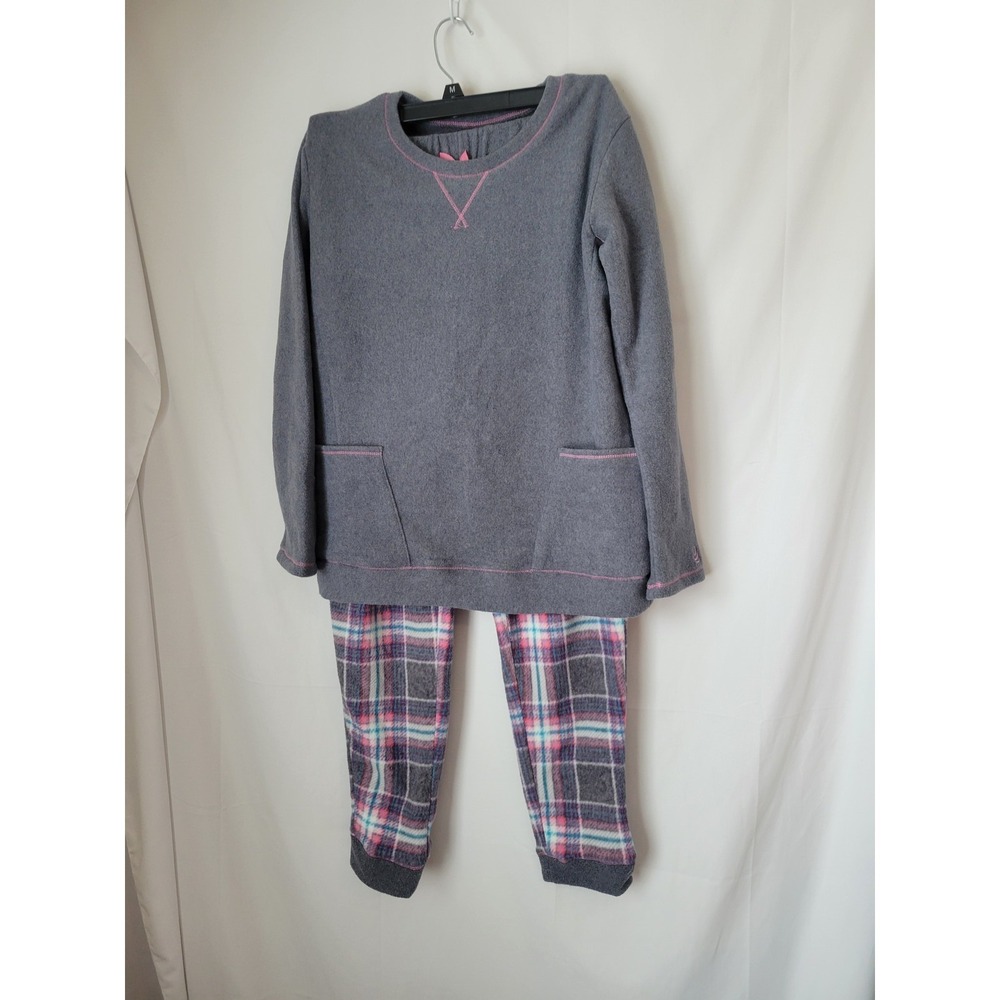 Cuddl Duds Women's XS Fleece Pajama Set Gray Plaid Sleepwear Lounge Warm